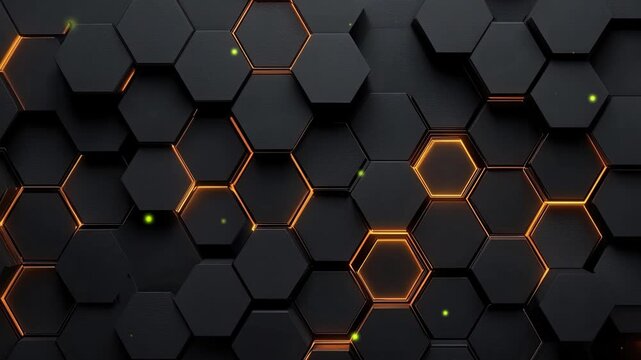 Modern technology, science or business concept. Abstract black background with hexagon pattern. Geometric shapes for technology digital presentation. Futuristic geometric pattern. Copy space area