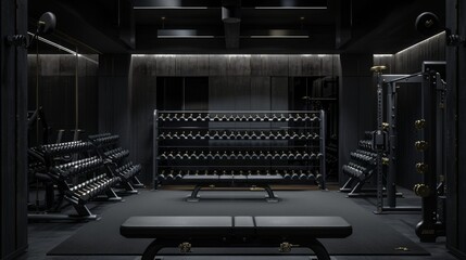 Modern Black and Gold Home Gym Interior Design