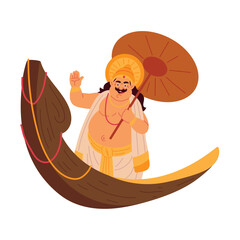 king mahabali in boat celebrating onam