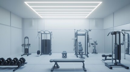 Fototapeta premium Modern Minimalist Gym Interior Design with Fitness Equipment