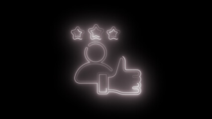 User Profile with Star Rating and Thumbs Up in Blue Neon , Ideal for Digital Feedback, Reviews, and Reputation Management