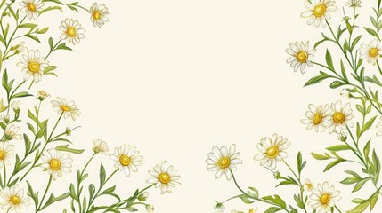 Obraz premium Stylish illustration of daisy flowers in a vintage-inspired frame, perfect for floral greeting cards or wedding invitations.