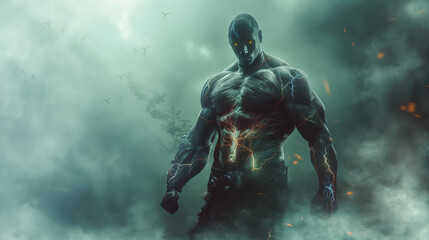Fototapeta premium Fantasy-themed image of a muscular warrior