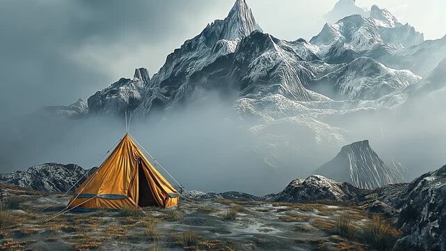 marching across the mountains while camping,
