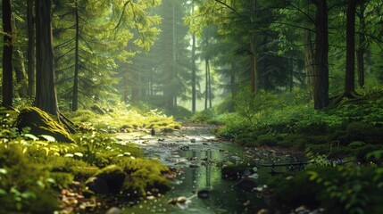 Obraz premium Serene forest landscape capturing natural environment.