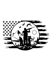 US Hunting Scene | Nature Scene | Outdoor Hunting | 3 Hunter | Hunting Equipment | Hunter Dad | Fishing Rod | Rifle | Original Illustration | Vector and Clipart | Cutfile and Stencil