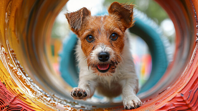 Jack Russell Terriers showcasing their incredible speed and agility. Visualize these spirited dogs navigating obstacle courses with unmatched 