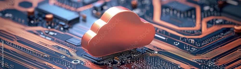 Poster a vibrant cloud symbol on a circuit board representing cloud storage and technology in a modern digi
