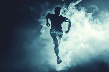 Naklejka premium Sport dramatic backgrounds. Runner. Isolated scene with generative ai