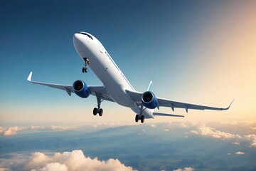 Obraz premium Elegant Airliner in Flight Over Clear Background for Travel Aspirations 3D Rendering