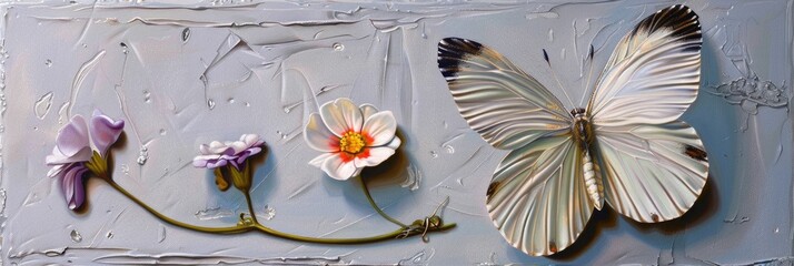 Butterfly with Three Tiny Blossoms