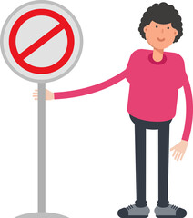 Man Character and Prohibition Signage
