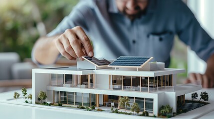 Architectural designers are showing off sustainable green building models with innovative, environmentally friendly renewable energy.
