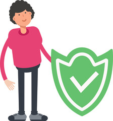 Man Character and Check Mark Shield
