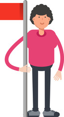 Man Character Holding Flag Pole
