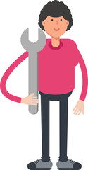 Man Character Holding Wrench
