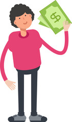 Man Character Holding Dollar Banknotes
