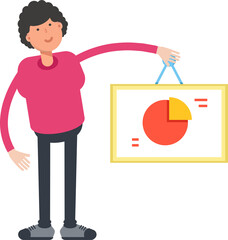 Man Character Holding Pie Chart Signage

