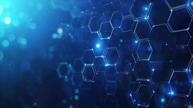 Abstract purple and blue background with a hexagon pattern for technology. Abstract futuristic geometric tech. Technology, science or business concept. Futuristic geometric pattern. Copy space area