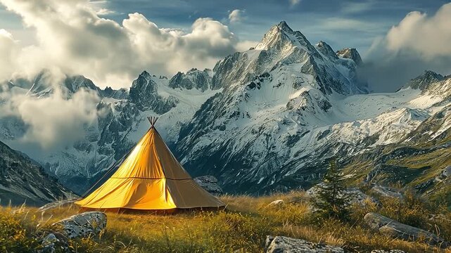 marching across the mountains while camping,