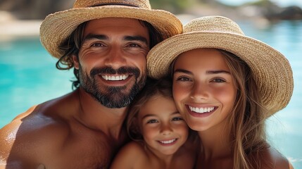 young family with two children taking selfie at luxury hotel happy summer holiday