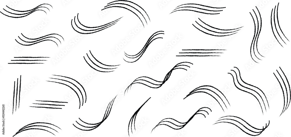 Poster set of different three brush wave line art vector graphics.