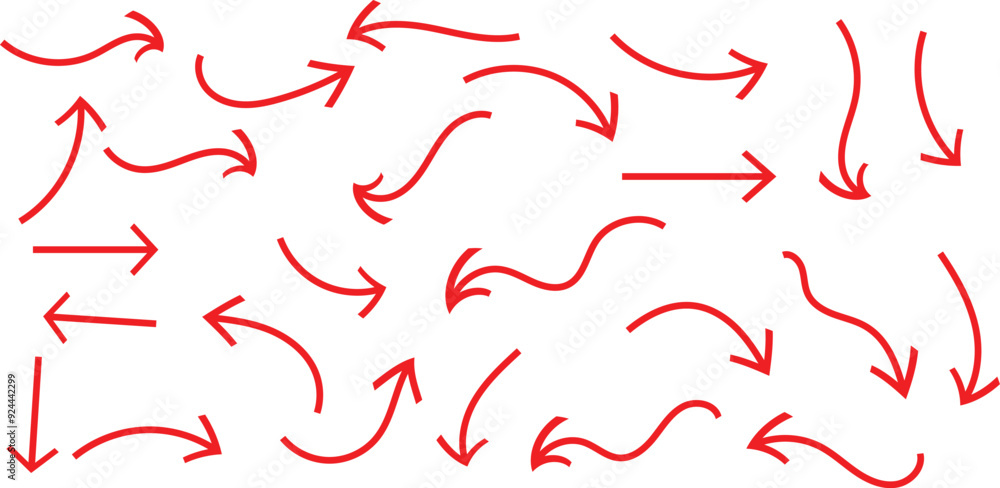 Fototapete set of different red curve arrow vector graphics.