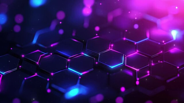 Abstract purple and blue background with a hexagon pattern for technology. Abstract futuristic geometric tech. Technology, science or business concept. Futuristic geometric pattern. Copy space area
