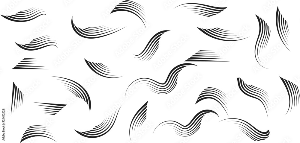 Poster set of different scroll line wave art vector graphics.
