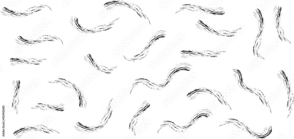Aufkleber set of different grunge brush curve line art vector graphics.
