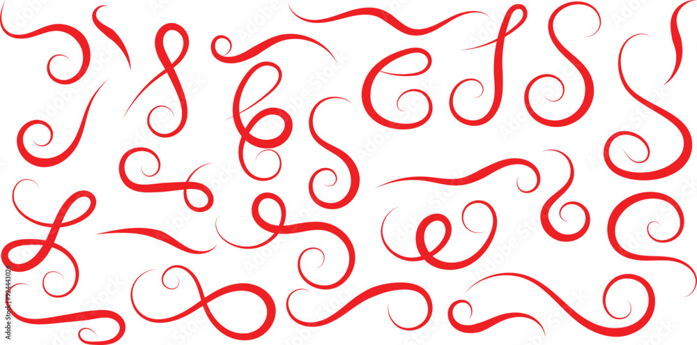 Poster set of different flourish line curve ornament vector illustration.