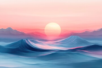 Fototapeta premium Abstract Mountain Range with a Sun Setting Behind it