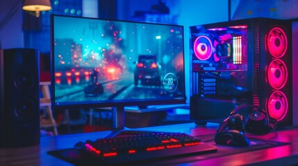 Ultimate Gaming Setup: PC, Keyboard, Monitor & RGB Lights