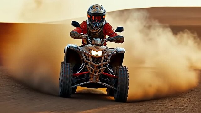 Powerful quad bike racing in the challenging summer sand.