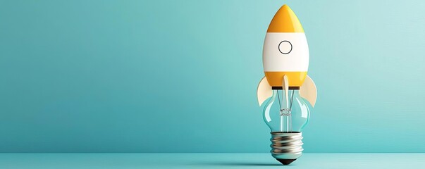 Light bulb with a rocket, representing explosive growth through ideas, flat design illustration