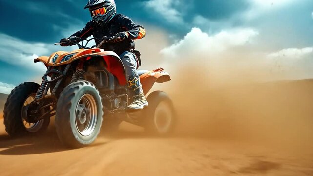 Powerful quad bike racing in the challenging summer sand.