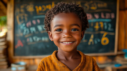 Happy african boy learning mathematic, concept back to school.