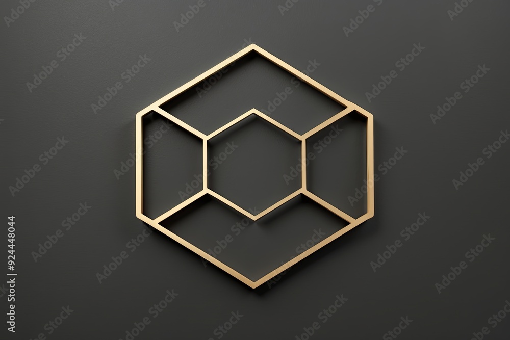 Poster interconnected geometric designs in three-dimensional style on charcoal background