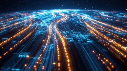 Obraz premium A futuristic visualization of global trade where veins of light represent the flow of goods and services