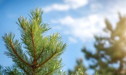 A pine tree with green leaves, Generative AI