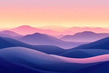 Abstract Landscape with Purple and Pink Mountains at Sunset