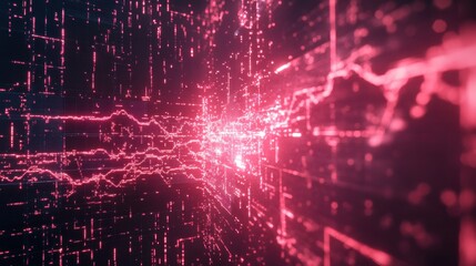 Obraz premium A digital interface where veins of light representing data flow are breaking into pixels, symbolizing data fragmentation