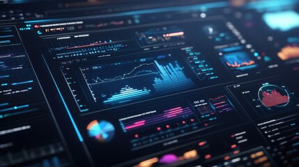 Fototapeta premium A financial health dashboard where the indicators are connected by veins of light, showing overall wealth