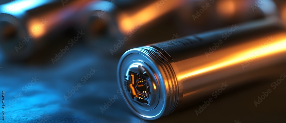 Poster sleek and advanced lithium ion battery cells showcased in a minimalist studio setting highlighting t