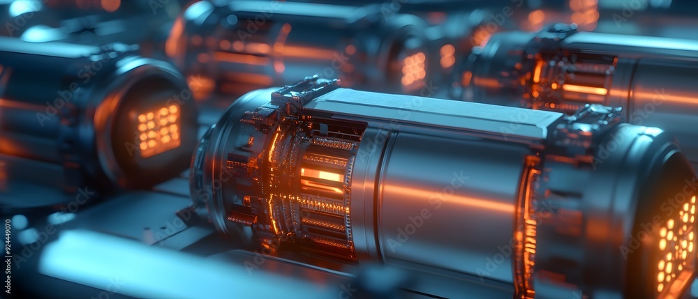 Poster detailed view of intricate futuristic power cells high capacity batteries and advanced circuitry of 