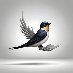 Obraz premium 3d Illustration of a Cute single bird logo on a white background,3d blue bird,illustration of a bird