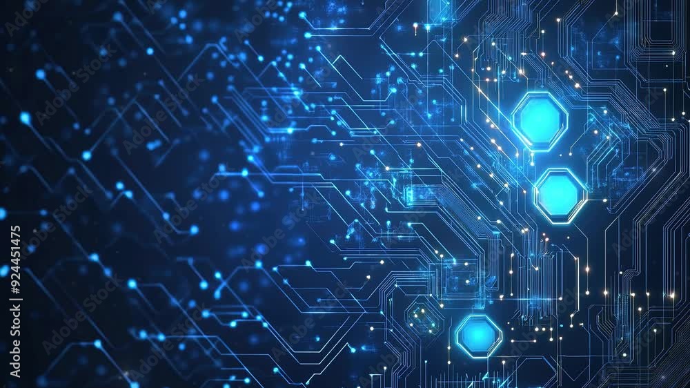 Poster abstract blue circuit board background. abstract technology background. high technology and digital 
