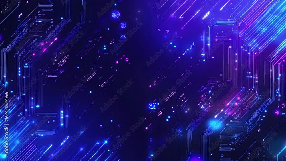 Poster abstract background with blue and purple color. digital circuit board. high technology and digital n