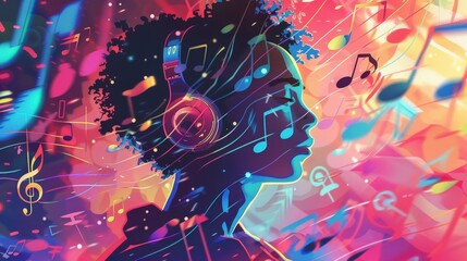 Fototapeta premium Concept of creativity and freedom, as the woman is immersed in her music