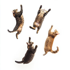 cats floating in the air on white background